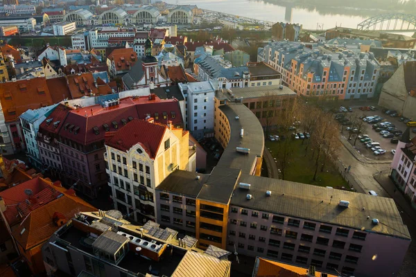 Ovanifrån Gamla Stan Med Vackra Färgglada Byggnader Riga City Lettland — Stockfoto