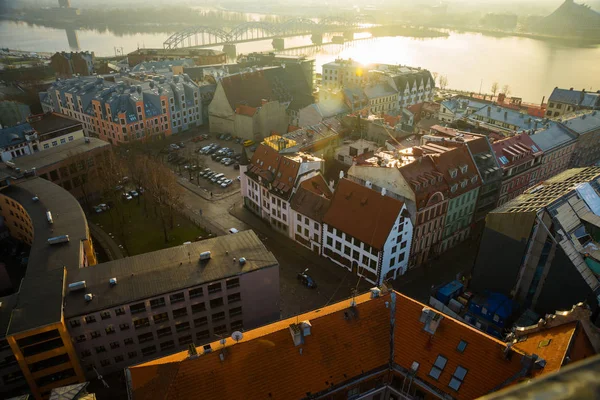 Riga Lettland Vackra Ovanifrån Staden Med Gamla Hus Med Rött — Stockfoto
