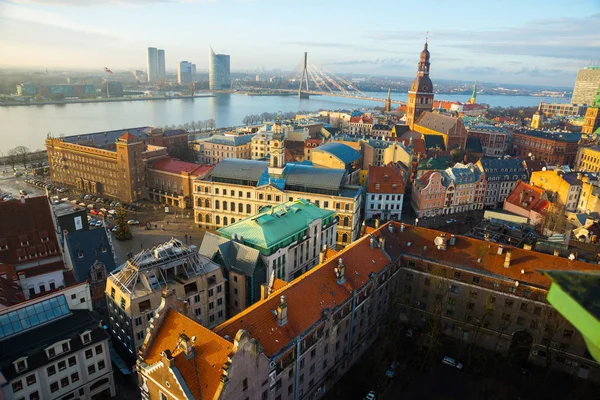 Riga Lettland Vacker Topp Utsikt Över Staden Floden Bridge Skyskrapor — Stockfoto