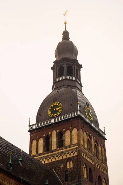 Golden Cockerel Clock Tower Riga Cathedral Dome Square Historical Center — Stock Photo, Image