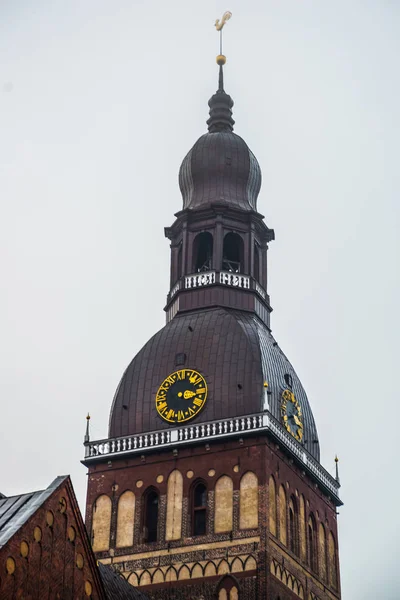 Golden Cockerel Clock Tower Riga Cathedral Dome Square Historical Center — Stock Photo, Image