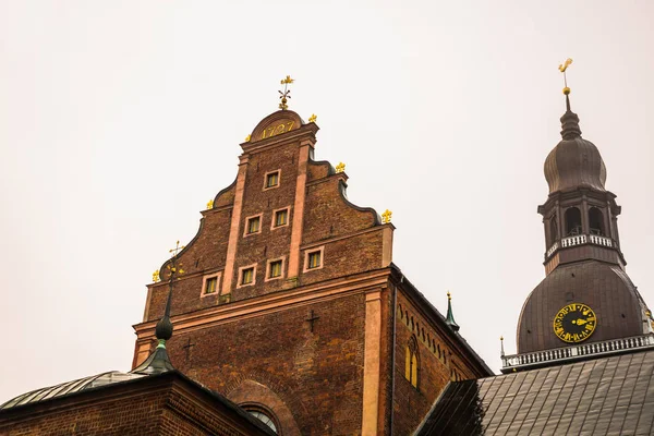 Golden Cockerel Clock Tower Riga Cathedral Dome Square Historical Center — Stock Photo, Image