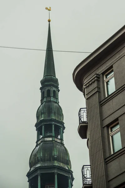 Riga Latvia Spire Church Peter One Symbols One Main Sights — Stock Photo, Image