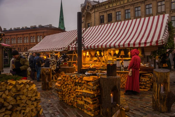 Vánoční Strom Jarmark Náměstí Riga Katedrála Náměstí Historickém Centru Starém — Stock fotografie