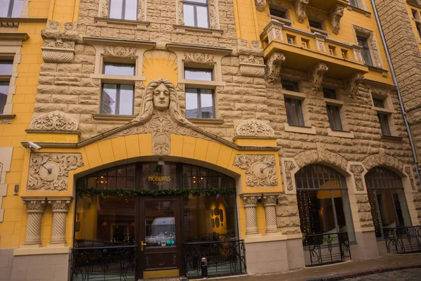 Riga Lettland Art Nouveau Arkitektur Riga Vackra Fasader Hus Den — Stockfoto