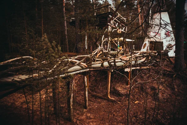 Eine Traditionelle Jurte Und Eine Holzbrücke Aus Zweigen Wald Russland — Stockfoto
