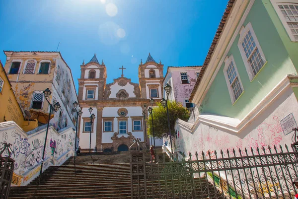 Santa Barbara Church at Pelourinho, Salvador da Bahia, Brazília. A Pelourinho történelmi kerülete, a katolikus templom. — Stock Fotó