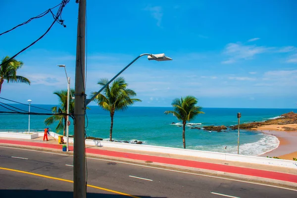 Playa brasileña con arena amarilla y mar azul en tiempo soleado. Brasil. Salvador. América del Sur —  Fotos de Stock