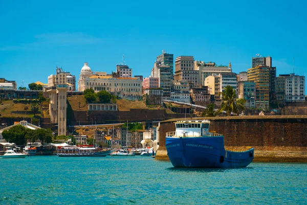 SALVADOR, BAHIA, BRAZIL: Beautiful Landscape with beautiful views of the city from the water. Houses, skyscrapers, ships and sights.