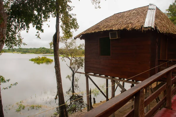 Río Amazonas, Manaus, Amazonas, Brasil: Hermoso paisaje con vistas al río Amazonas con casas . — Foto de Stock