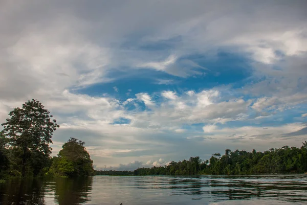 Pemandangan indah yang luar biasa dengan pemandangan sungai Amazon dan hutan. Manaus, Amazonas, Brasil — Stok Foto