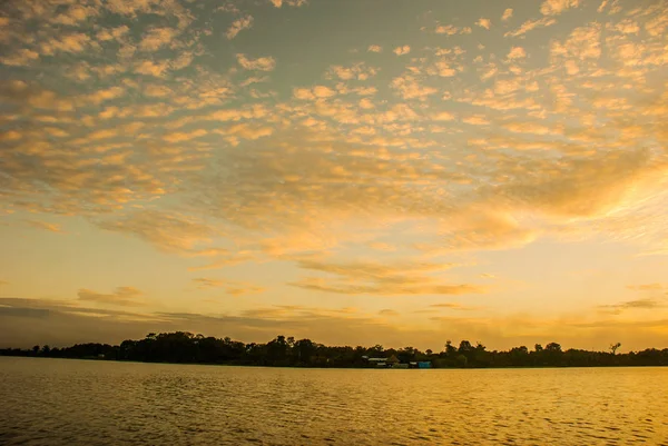 Rio Amazonas, Amazonas, Brasil: belo nascer do sol no rio Amazonas. paisagem com vista para o rio e o céu . — Fotografia de Stock