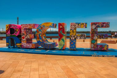 Recife, Brezilya: Pernambuco Recife tarihi mimarisi, Brezilya Marco Zero Meydanı'nda güneşli bir yaz gününde.