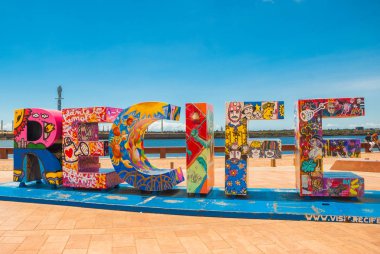 Recife, Brezilya: Pernambuco Recife tarihi mimarisi, Brezilya Marco Zero Meydanı'nda güneşli bir yaz gününde.