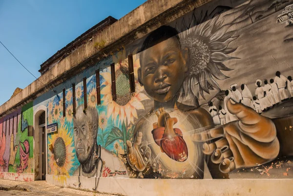 Recife, 페르남부코, 브라질: 집의 외관의 벽에 아름 다운 낙서. — 스톡 사진