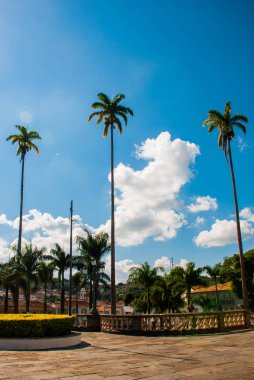 Sao Joao Del Rei, Minas Gerais: Eski şehrin merkezinde palmiye ağaçları ve güzel evlerin manzarasına sahip manzara