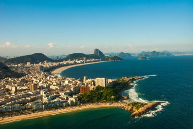Brezilya Rio de Janeiro 'daki ünlü Copacabana Sahili ve Ipanema Sahili' nin havadan görünüşü
