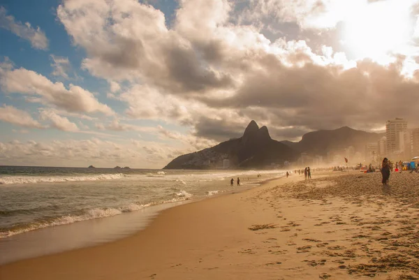 Rio de Janeiro, Brazil: Ipanema and Leblon beach and mountain Dois Irmao,Two Brother, in Rio de Janeiro.