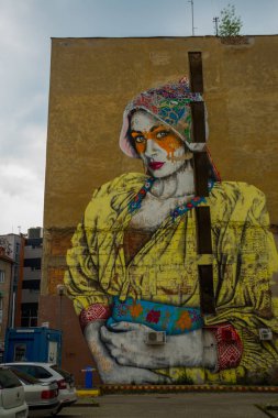 Bratislava, Slovakya. Grafiti. Binanın cephesinde güzel modern desen