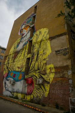 Bratislava, Slovakya. Grafiti. Binanın cephesinde güzel modern desen