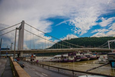 Budapeşte, Macaristan: Buda ve Pest Erzsebet tarafından bağlı veya Akşam Elisabeth Köprüsü. Budapeşte görünümü Editoryal Görüntü