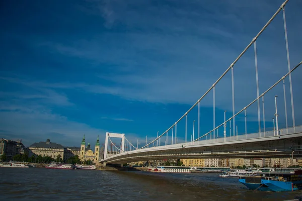 Budapeşte, Macaristan: Buda ve Pest Erzsebet tarafından bağlı veya Akşam Elisabeth Köprüsü. Budapeşte görünümü Editoryal Görüntü