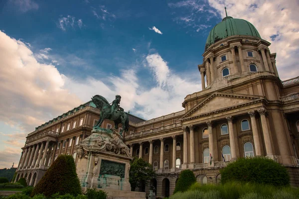 stock image Buda Castle, Royal Palace and equestrian statue of Prince Eugene of Savoy in Budapest, Hungary