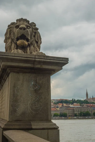 Prachtvolle Kettenbrücke im wunderschönen Budapest. szechenyi lanchid ist eine Hängebrücke, die die Donau zwischen Buda und Pest überspannt, in der Hauptstadt Ungarns. — Stockfoto