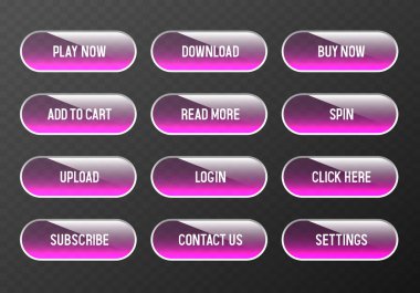 Pembe Cam düğmeler. Şeffaf arkaplanda izole edilmiş büyük vektör düğmeleri kümesi.