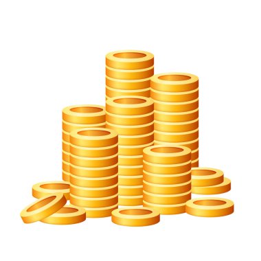 Büyük bir yığın altın para. Vektör illüstrasyonu beyaz arkaplanda izole edildi.