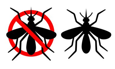 Sivrisinek vektör simgesi. Yasaklama işaretindeki sivrisinek. Vektör düz Clipart.