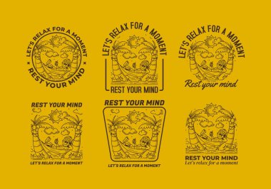 Zihnini dinlendir, bir an için rahatla. Hamakta asılı bir adamın eski bir çizimi.