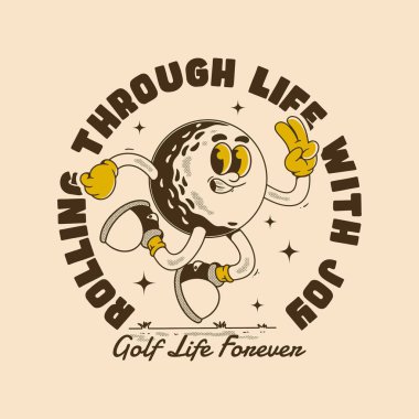 Neşeli, yürüyen bir top karakterinin oynadığı eski moda bir golf tasarımı.