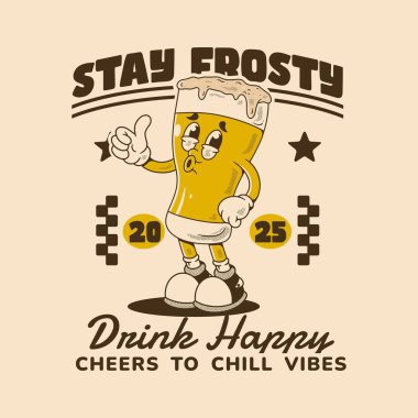 Soğuk hava için klasik tarzlı komik bira maskotu illüstrasyonu