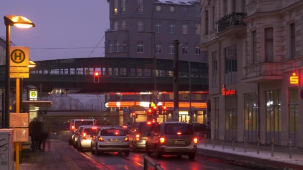 Nachtstad Berlijn Kruispunt Eberswalde Schonhauser Allee — Stockvideo