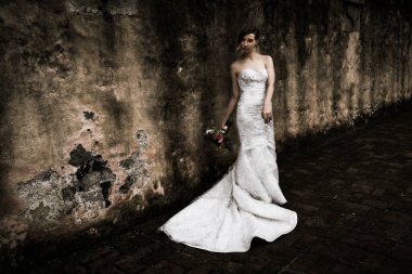 Muhteşem elbisesi olan güzel gelin