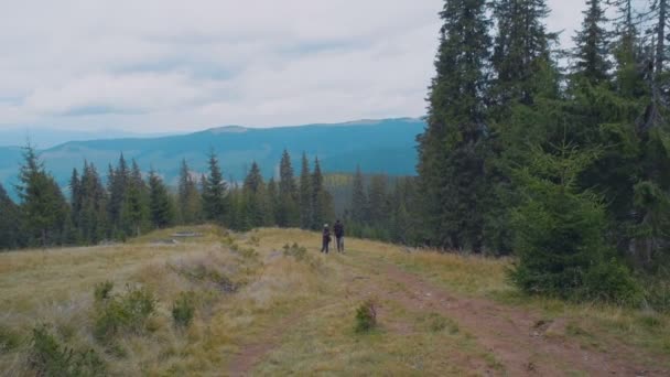 小两口在山里徒步旅行 — 图库视频影像
