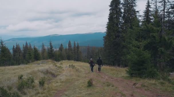 Jovem Casal Caminhadas Nas Montanhas — Vídeo de Stock