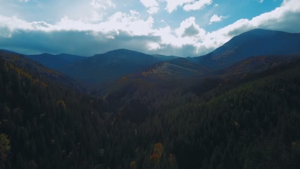 Luftaufnahme Der Wunderschönen Landschaft Der Karpaten Bei Sonnenuntergang — Stockvideo