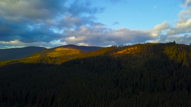 Vue Aérienne Magnifique Paysage Montagneux Des Carpates Coucher Soleil — Video