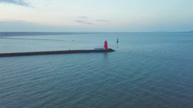 Poolbeg Lighthousein Dublin, İrlanda'nın hava görüntüleri