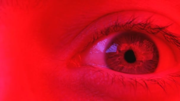 Макро на человеческом глазу выражает шок удивления и выражения страха — стоковое видео