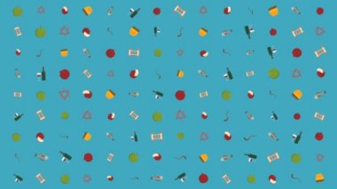 Rosh Hashanah tatil düz tasarım animasyon arka plan ile geleneksel semboller. Alfa kanalı ile döngü.