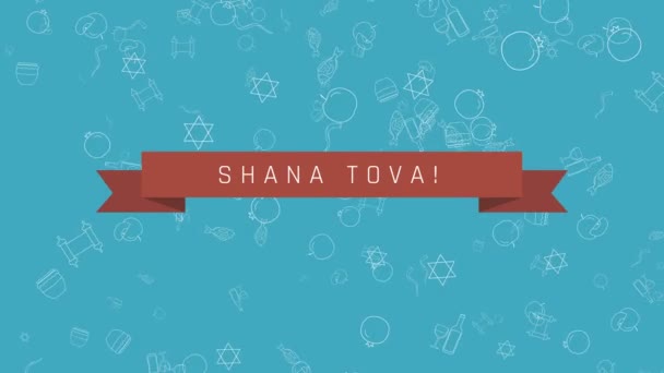 Rosh Hashanah Férias Design Plano Animação Fundo Com Símbolos Ícone — Vídeo de Stock