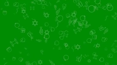 Rosh Hashanah tatil düz tasarım animasyon arka plan ile geleneksel anahat simgesini simgeleri. Alfa kanalı ile döngü.