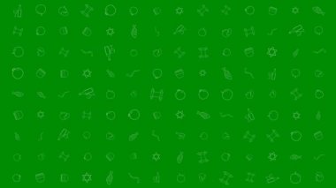 Rosh Hashanah tatil düz tasarım animasyon arka plan ile geleneksel anahat simgesini simgeleri. Alfa kanalı ile döngü.