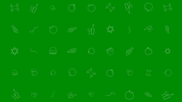 Rosh Hashanah vacanza piatto design animazione sfondo con i tradizionali simboli icona contorno. loop con canale alfa . — Video Stock