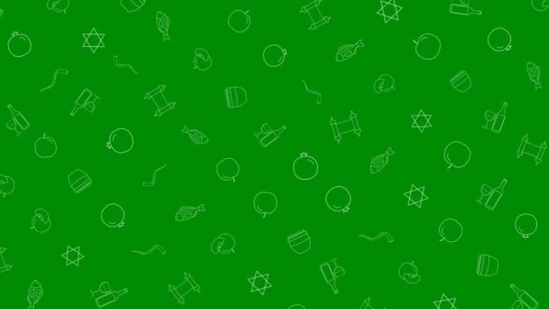 Rosh Hashaná Vacaciones Plano Diseño Animación Fondo Con Símbolos Iconos — Vídeos de Stock