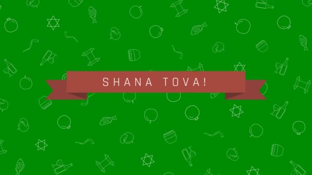 Rosh Hashanah Tatil Düz Animasyon Arka Plan Ile Geleneksel Anahat — Stok video