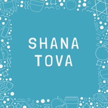 Rosh Hashanah tatil düz tasarım beyaz ince çizgi kutsal kişilerin resmi ile İngilizce 